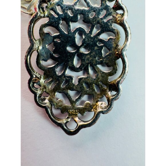 Estate Sterling Silver Filigree Pendant Necklace, 24” Oval Link Chain, Italy, 4. - Picture 9 of 13